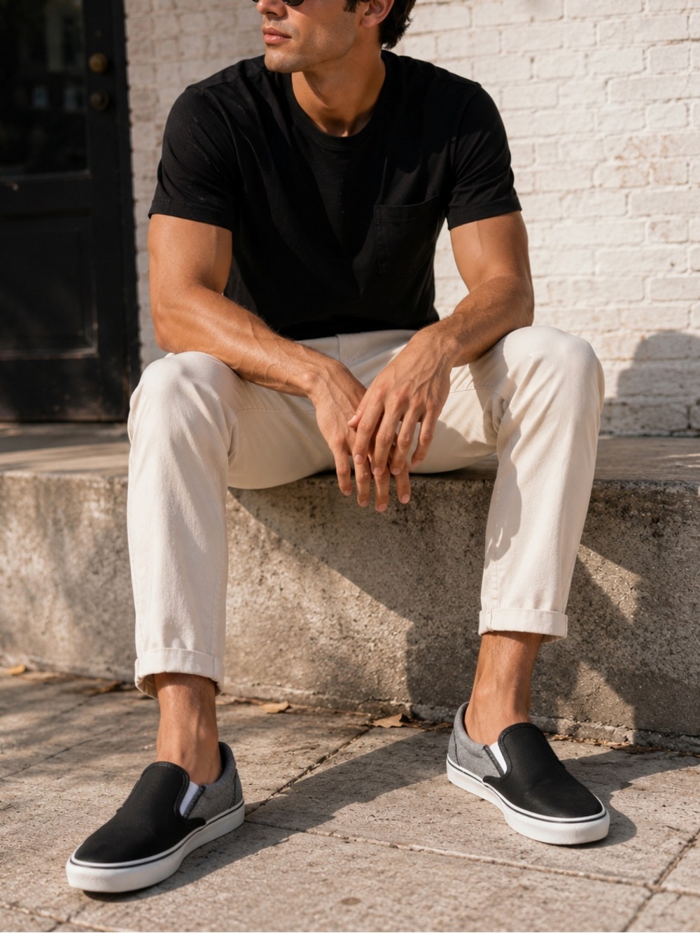 Faded Glory Men’s Slip-On Canvas Loafers — Black with Red Lining